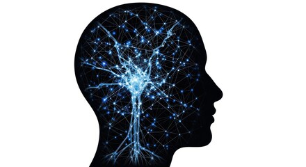 Human head silhouette with abstract brain network inside