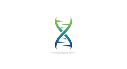 Abstract illustration of a green and blue DNA helix on a white background