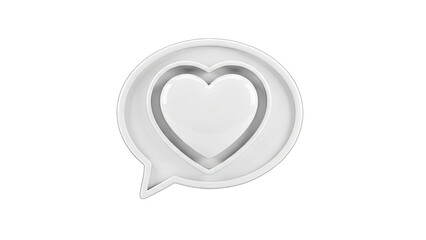 3D White 3D heart inside a speech bubble icon on transparent background