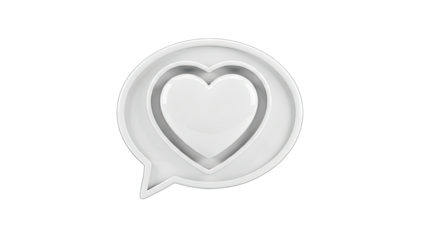 3D White 3D heart inside a speech bubble icon on transparent background