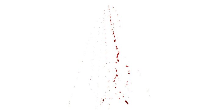 Blood Top Downd Splashes in Super Slow Motion. Isolated on White Background. High-Speed Cinematic Shot of Blood Droplets Splashing in the Air.
