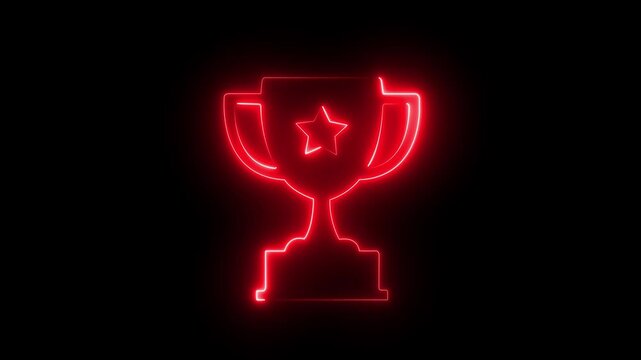 Glowing neon line Award cup icon isolated on black background. Winner trophy symbol. Championship or competition trophy. Sports achievement sign. 4K Video motion graphic animation.