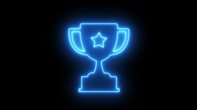 Glowing neon line Award cup icon isolated on black background. Winner trophy symbol. Championship or competition trophy. Sports achievement sign. 4K Video motion graphic animation.