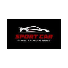 Vector illustration of a sports car logo design. with a black background.
