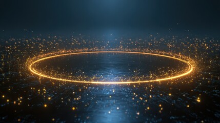 Abstract glowing circle with particles on a dark futuristic background