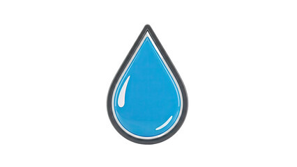 Blue water drop icon with a metallic frame on transparent background