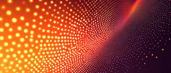 A bright wave of glowing dots forms a dynamic pattern that conveys the energy of movement, suitable as a backdrop for advertising entertainment events and light shows.