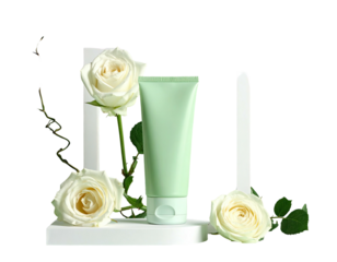Green tube w/ roses, white stand