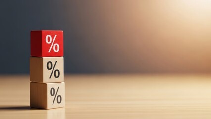 Stack of three wooden blocks showing percentage symbols