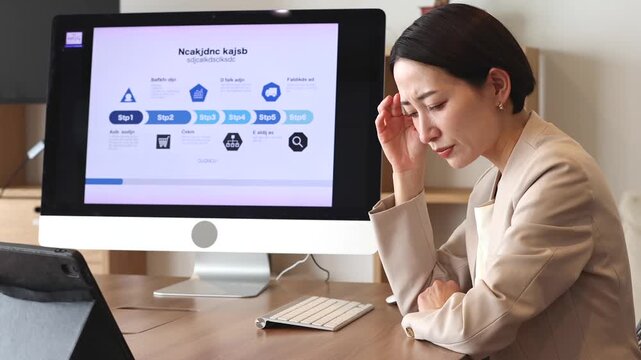 打合せで悩む女性