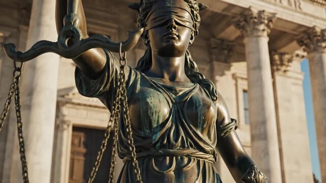 P206-The Statue of Justice - lady justice or Iustitia Justitia the Roman goddess of Justice 4K 10s