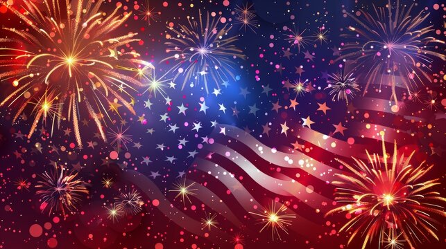 Bright fireworks over the American flag create a festive atmosphere &mdash; an excellent backdrop for national celebrations.
