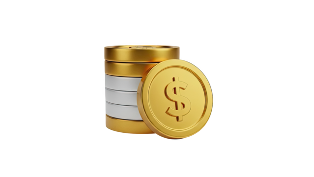 Gold and silver coins stacked with dollar sign on transparent background - Powered by Adobe