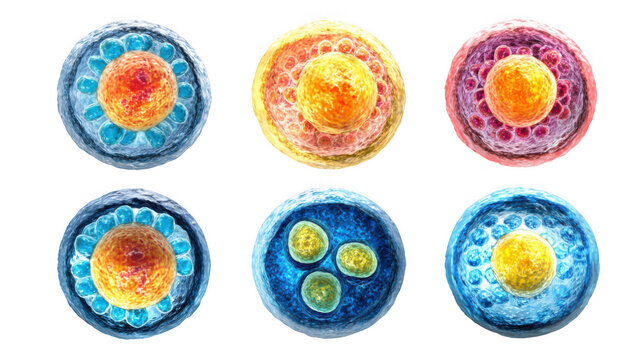 Cell mitosis stages illustrating the division and replication process, creating two identical daughter cells from one parent cell, crucial for growth and reproduction