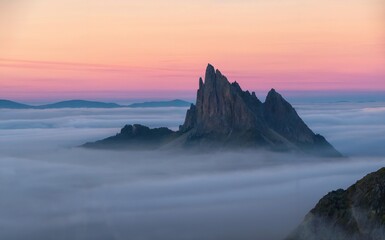 Breathtaking Mountain Landscape with Clouds at Sunset Background