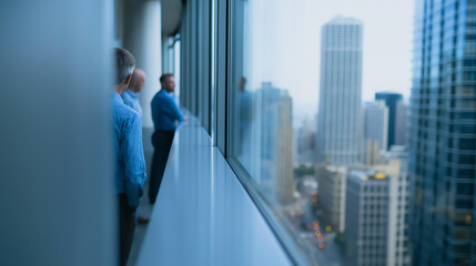 Three individuals observe the sprawling city, a picture of contemplation and the promise of growth and opportunity.