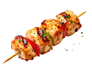 Chicken kebab skewer with peppers, close-up food shot
