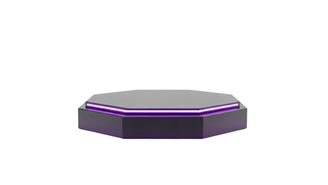 Octagonal platform with purple LED lights on transparent background - Powered by Adobe