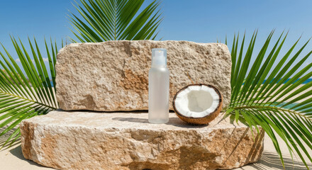 Coconut Based Skincare Branding Mockup With Natural Elements.