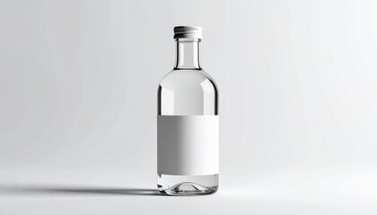 &ldquo;Clear glass bottle with silver cap blank white label isolated on plain background modern packaging mockup&rdquo;
