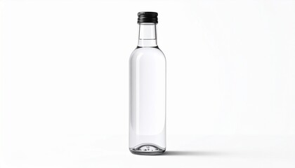 &ldquo;Clear glass bottle with silver cap blank white label isolated on plain background modern packaging mockup&rdquo;