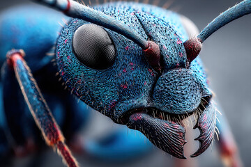 Close up view of an ant showcasing intricate details of its body and features in nature