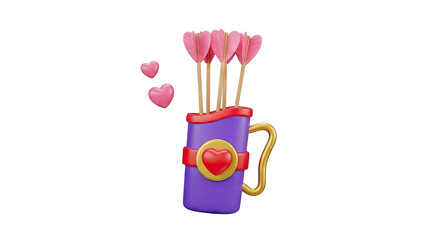 3D Cupid's Quiver with Arrows and Hearts on transparent background