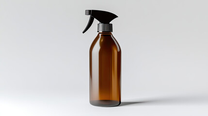 Close up shot of a sleek brown spray bottle against a neutral backdrop. The bottle is empty AI Generative