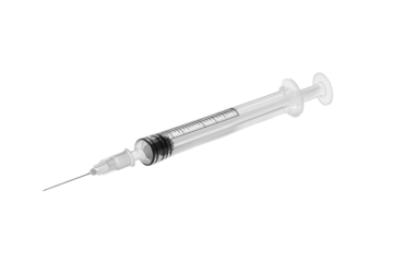 Medical Syringe Close-up in Clinical Style with Soft Lighting on White Background for Healthcare Advertising isolated on transparent background