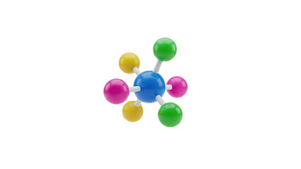 3D molecular structure with colored spheres on transparent background