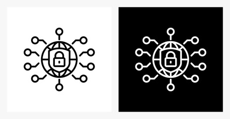 Cyber Security BPM icon sheet in black and white, line style.