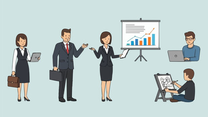 Fototapeta premium Business professionals collaborating and presenting data in a meeting.