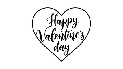 Elegant Heart Outline with 'Happy Valentine's Day' Calligraphy for Romantic Celebrations on Isolated White Background