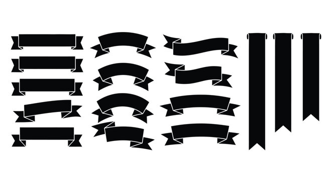Set of various black vintage ribbon banners scroll elements collection for decoration and text