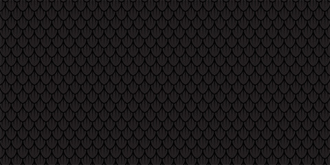 Dragon snake reptile fish mermiad scale seamless pattern tile. Dinosaur skin seamless pattern. Vector black line background.
