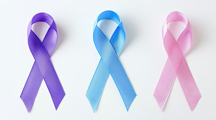 Three different colored awareness ribbons aligned AI Generative