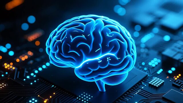 GlowingBlueBrainonCircuitBoard