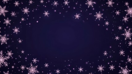 Elegant snowflake border on a dark winter night background with sparkling snow crystals.
