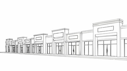 Architectural Sketch of a Commercial Strip Mall Facade.