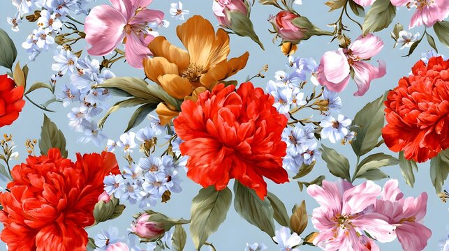 Seamless allover floral pattern, digital textile print, fresh summer design. Concept: Textile design, fashion fabric patterns, summer collection, decorative surfaces, digital print design