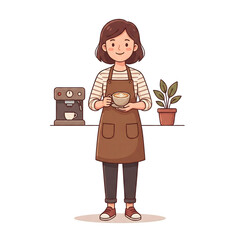 Cute Cafe Worker with Coffee Machine - AI Generated