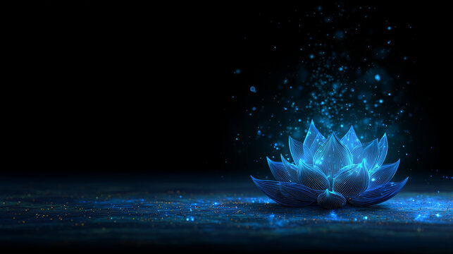 6th sixth chakra ajna third eye chakra lotus emitting dark blue energy on black background