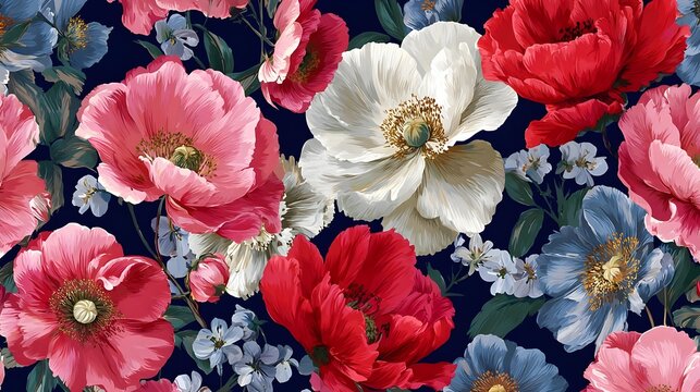 Seamless allover floral pattern, digital textile print, fresh summer design. Concept: Textile design, fashion fabric patterns, summer collection, decorative surfaces, digital print design