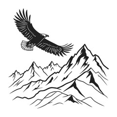 Eagle soaring over mountain peaks