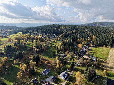 Picturesque Rural Area With Homes, Idyllic Rural Scenery With Farmhouses And Charming Cottages Surrounding