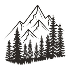 Obraz premium Mountain silhouette with pine trees