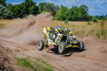 Cool view on UTV, 4x4 off-road vehicle on competition in summer