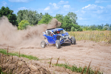 Cool view on UTV, 4x4 off-road vehicle on competition in summer
