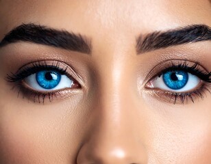 Fototapeta premium Close-up of intensely blue eyes with thick lashes and perfect brows