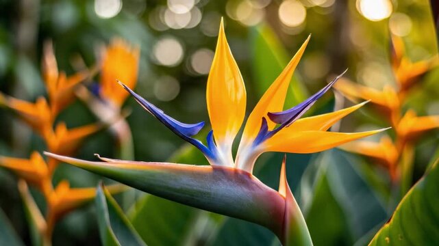 Vibrant Heliconia Flowers with Lush Green Foliage Surrounded by Soft Natural Light